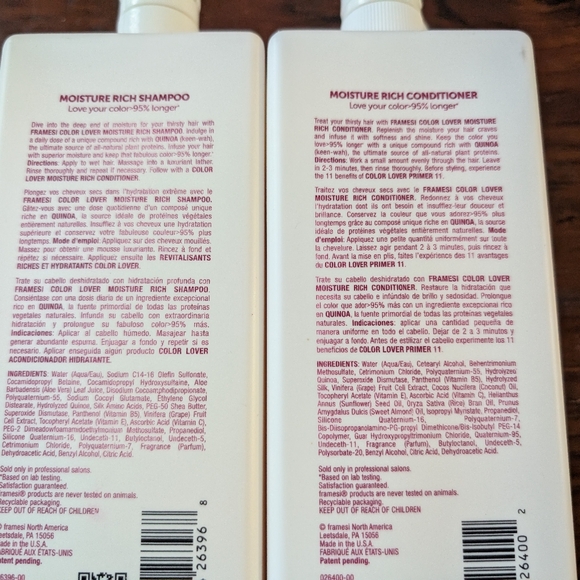 New Framesi Color Lover Moisture Rich Shampoo AND Conditioner 33.8 Fl Oz - Picture 4 of 4